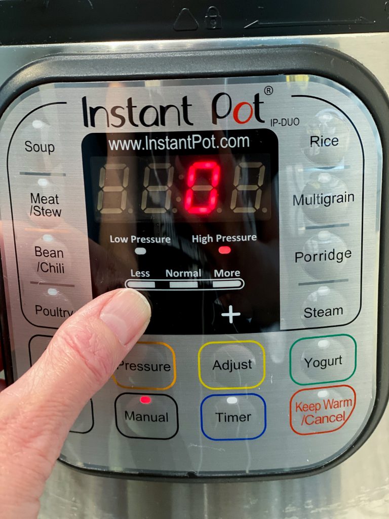 picture of setting cook time to zero for steaming broccoli in the instant pot